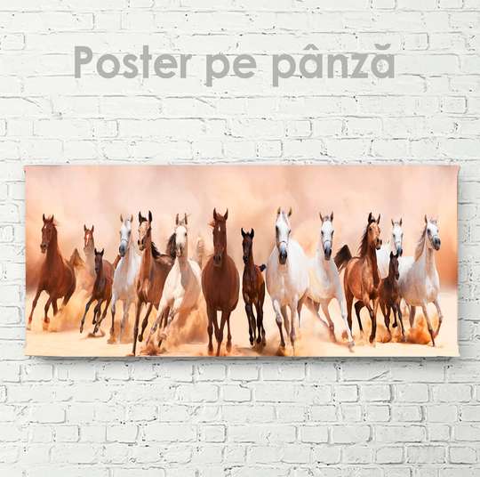 Poster, A flock of wild horses, 90 x 30 см, Canvas on frame, Animals