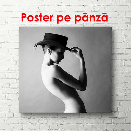 Poster - Girl in a hat in profile, 100 x 100 см, Framed poster, Nude
