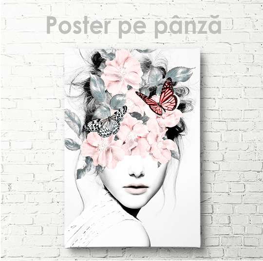 Poster - Butterflies and flowers, 30 x 45 см, Canvas on frame