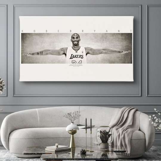 Poster - Kobe Bryant Black and white image, 60 x 30 см, Canvas on frame, Sport