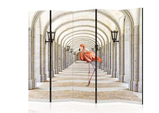 Ширма - Фламиго розовый в туннеле с греческими колоннами, 7