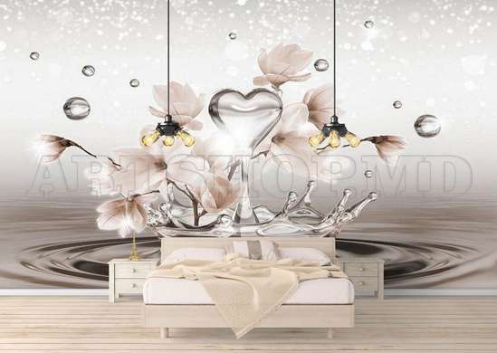 Wall Mural - Splashes and pink flowers