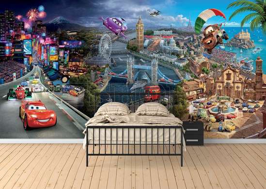 Wall Mural - Heroes of the cartoon Cars 1 in Megapolis