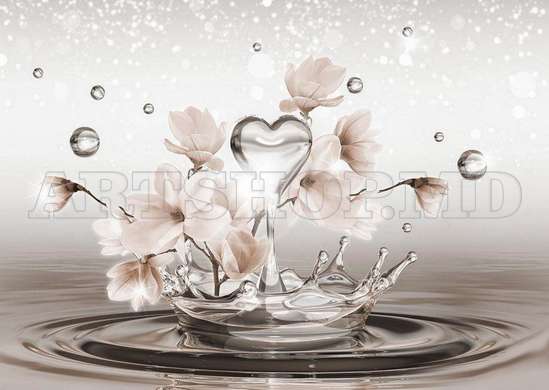 Wall Mural - Splashes and pink flowers