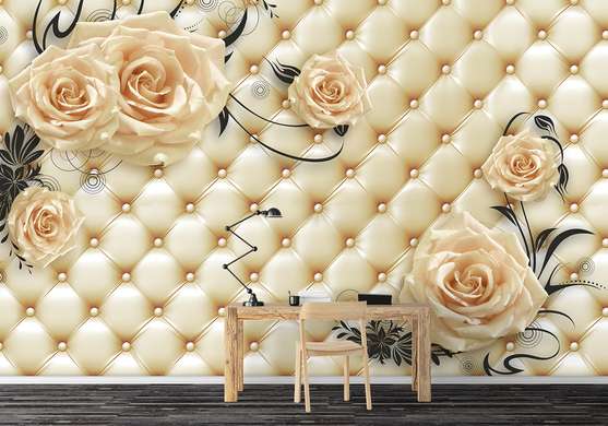 Wall Mural - Beige roses on a black background