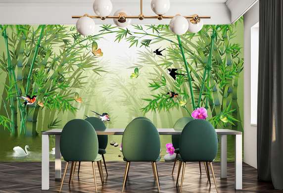 3D Wallpaper - Bamboo forest and birds