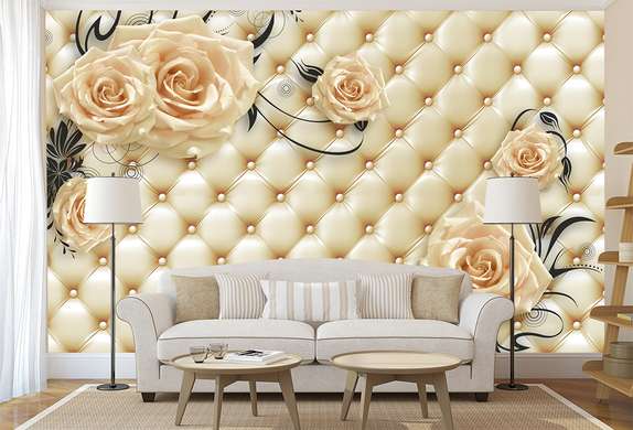 Wall Mural - Beige roses on a black background