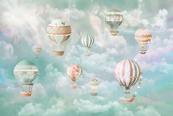 Wall mural for the nursery - Balloons in the clouds