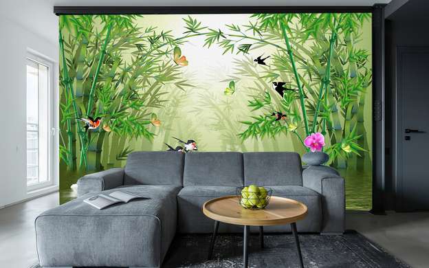3D Wallpaper - Bamboo forest and birds