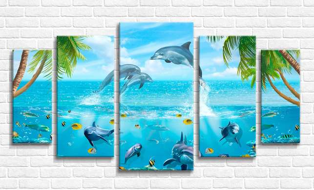 Модульная картина, Дельфины и океаны, 108 х 60