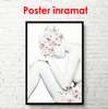 Poster - Girl and pink flowers, 30 x 60 см, Canvas on frame, Black & White