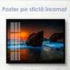 Poster - Apus de soare pe fundalul mării și stânci, 45 x 30 см, Panza pe cadru, Natură