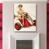 Poster - Marilyn Monroe and a sports car, 60 x 90 см, Framed poster on glass, Famous People