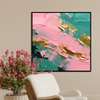 Poster - Turquoise green, pink and gold abstraction, 100 x 100 см, Framed poster on glass, Abstract