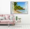 Wall Decal - Window overlooking a sun-drenched palm-fringed beach, Window imitation