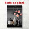 Poster - Natură cu vaze și trandafiri, 60 x 90 см, Poster inramat pe sticla
