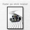 Poster - Formula 1 on a striped road, 60 x 90 см, Framed poster on glass, Transport