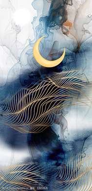 Постер - Луна на абстрактном фоне, 30 x 60 см, Холст на подрамнике, Абстракция