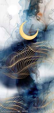 Poster - Moon on an abstract background, 45 x 90 см, Framed poster on glass, Abstract