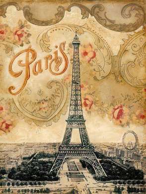 Poster - Turnul Eiffel pe un fundal galben, 60 x 90 см, Poster înrămat, Provence