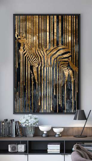 Картина в Раме - Золотая абстрактная зебра, 50 x 75 см