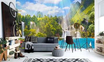 Wall Mural - Beautiful waterfall in the park