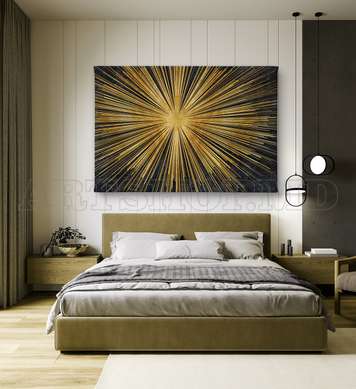 Poster - Gold Abstract Sun, 90 x 60 см, Framed poster on glass, Abstract