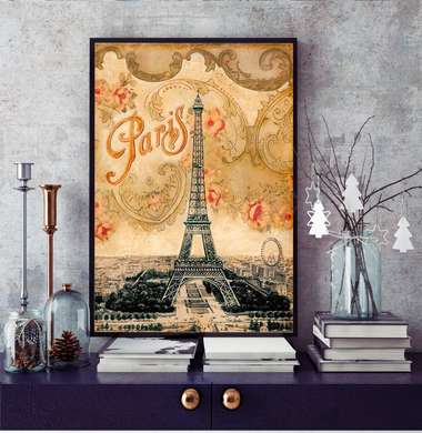 Poster - Eiffel Tower on a yellow background, 60 x 90 см, Framed poster, Provence