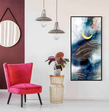 Poster - Luna pe un fundal abstract, 30 x 60 см, Panza pe cadru, Abstracție