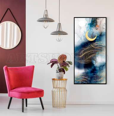 Poster - Moon on an abstract background, 45 x 90 см, Framed poster on glass, Abstract