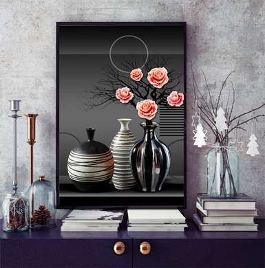 Poster - Modern still life with roses, 60 x 90 см, Framed poster
