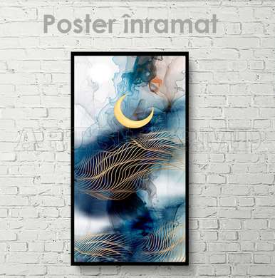 Poster - Moon on an abstract background, 45 x 90 см, Framed poster on glass, Abstract