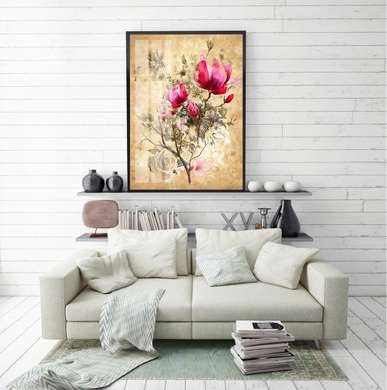 Постер - Букет весенних цветов, 30 x 45 см, Холст на подрамнике, Цветы