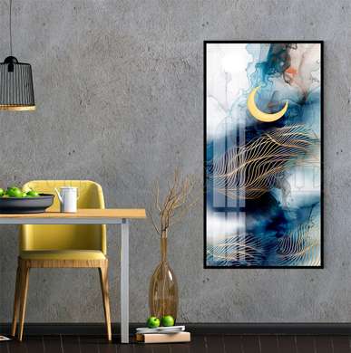 Poster - Moon on an abstract background, 45 x 90 см, Framed poster on glass, Abstract