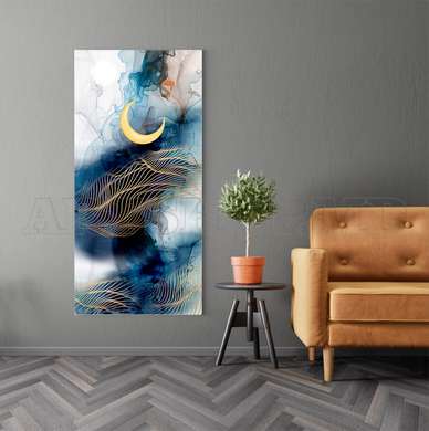 Poster - Luna pe un fundal abstract, 30 x 60 см, Poster înrămat, Abstracție