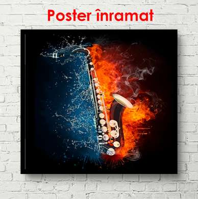 Постер - Саксофон на ярком фоне, 60 x 90 см, Постер в раме
