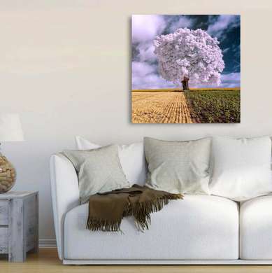 Poster - Purple tree in a wheat field, 40 x 40 см, Canvas on frame