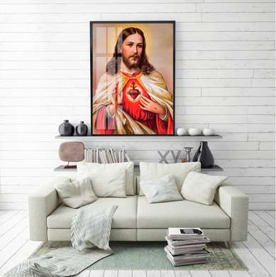 Poster - Inima lui Iisus Hristos, 60 x 90 см, Poster inramat pe sticla