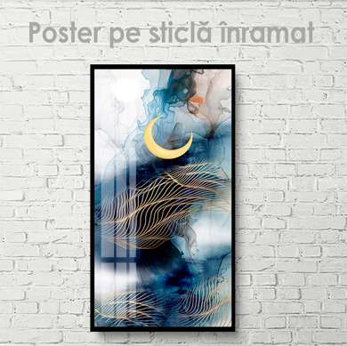 Постер - Луна на абстрактном фоне, 30 x 60 см, Холст на подрамнике, Абстракция