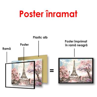 Постер - Красивый Париж с видом на Эйфелеву башню на рассвете, 90 x 60 см, Постер в раме, Города и Карты