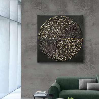 Poster - Cerc auriu punctat pe un fundal negru, 100 x 100 см, Poster inramat pe sticla