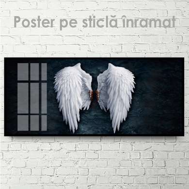 Постер - Крылья ангела, 90 x 45 см, Постер на Стекле в раме, Черно Белые