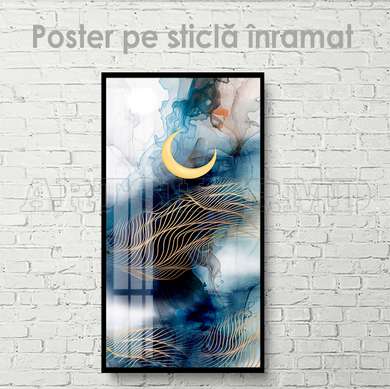 Poster - Moon on an abstract background, 45 x 90 см, Framed poster on glass, Abstract