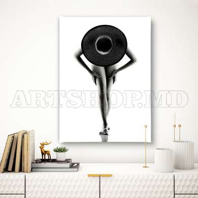 Poster - Black & White Nude Woman With a Hat, 60 x 90 см, Framed poster on glass, Nude