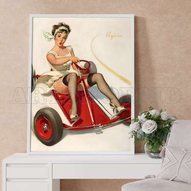 Poster - Marilyn Monroe și o mașină sport, 30 x 45 см, Panza pe cadru, Persoane Celebre