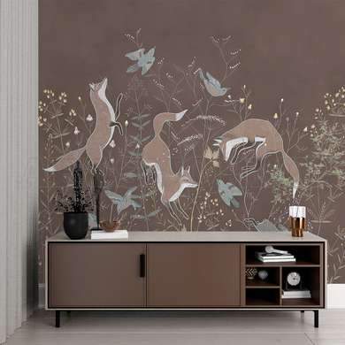 Wall mural - Foxes on a brown background