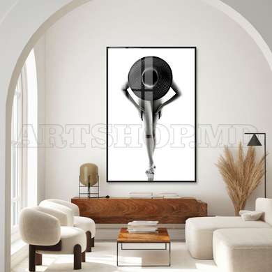 Poster - Black & White Nude Woman With a Hat, 30 x 45 см, Canvas on frame, Nude