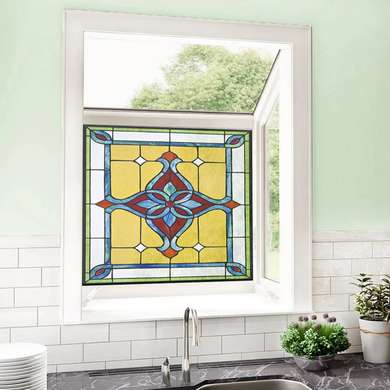 Самоклейка для окон, Декоративный витраж с разноцветной геометрией, 60 x 90cm, Transparent