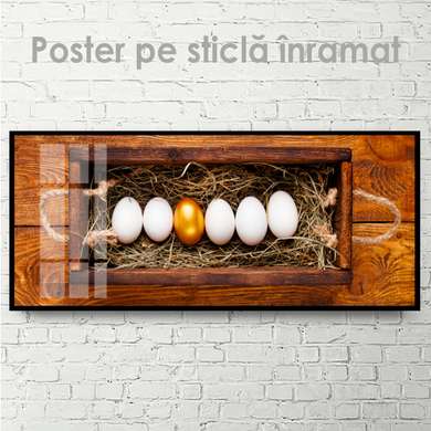 Poster - Golden egg, 90 x 30 см, Canvas on frame