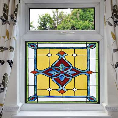 Самоклейка для окон, Декоративный витраж с разноцветной геометрией, 60 x 90cm, Transparent